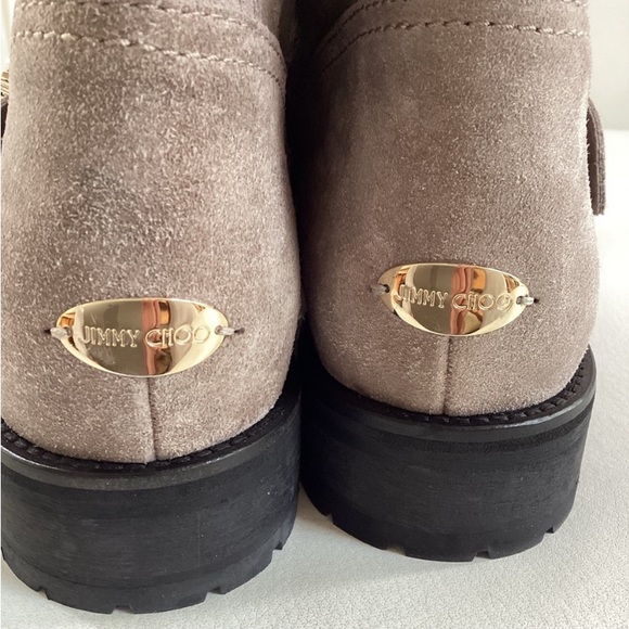 Jimmy Choo Suede Opal Grey Mid-Calf Moto Boots faux peal Multistrap Closure 7 - Picture 4 of 7